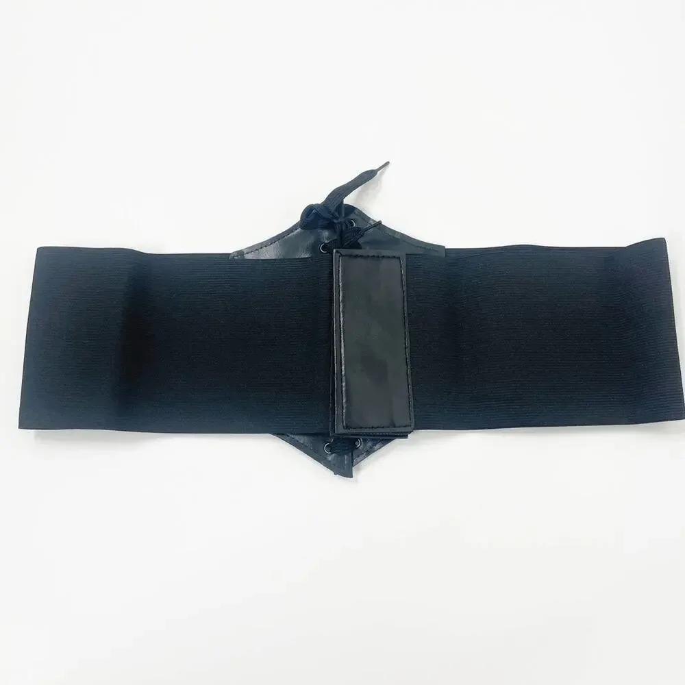 2/$30 NEW Faux Vegan Leather Lace Up Corset Belt Elastic Black (Size XL+)